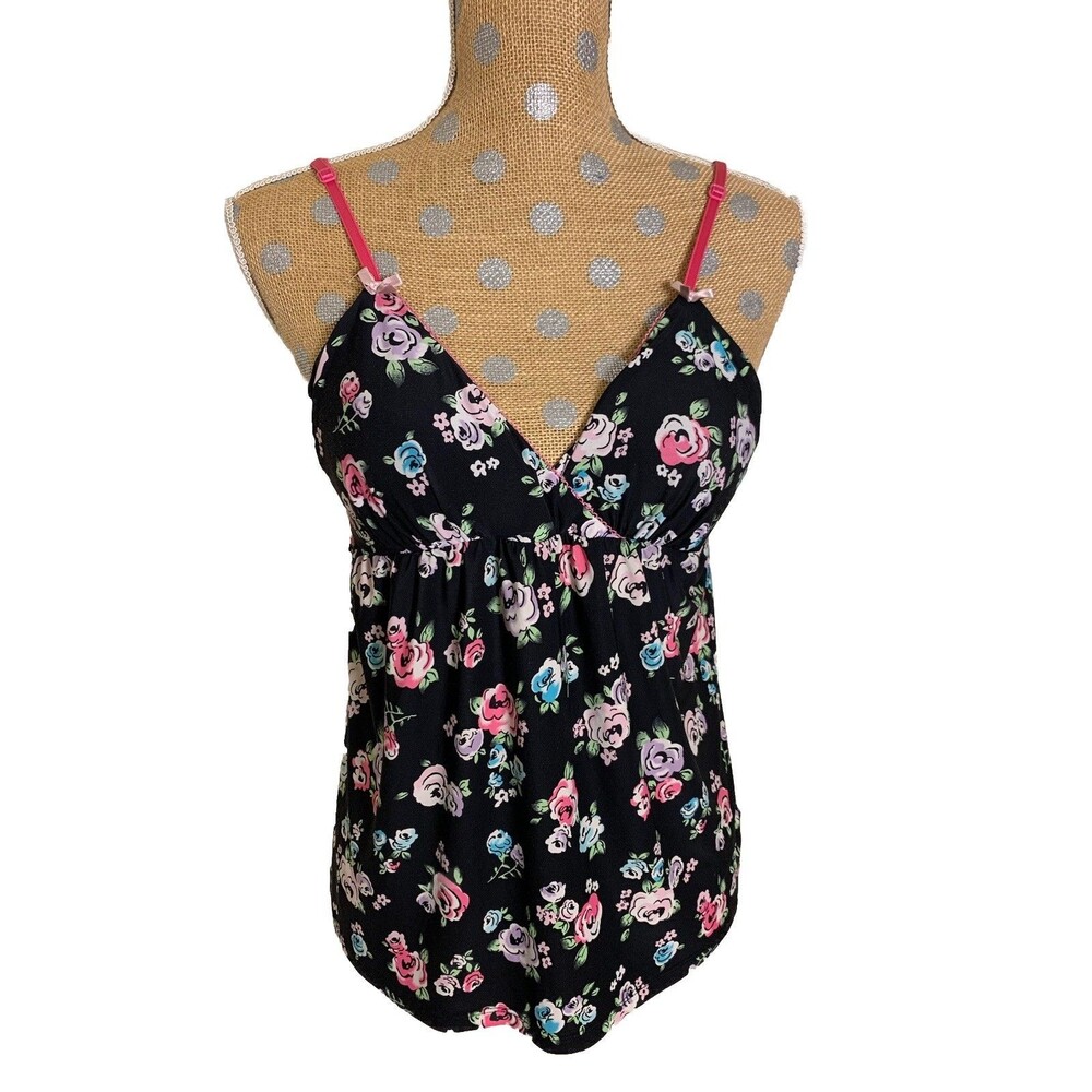 Jenni Babydoll Floral Y2K Cami Top Fairy Juniors Small Mcbling Coquette bow Med